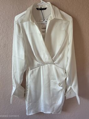 ZARA White Wrap-Front Satin Blouse